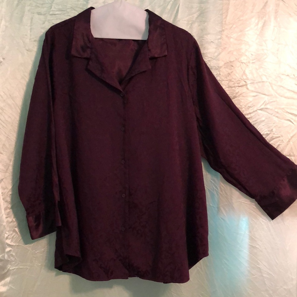 Cacique eggplant colored button up night shirt